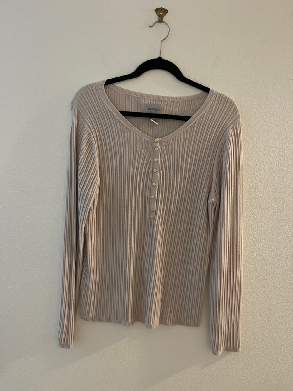 Chico's Ribbed Henley Sweater in Light Taupe